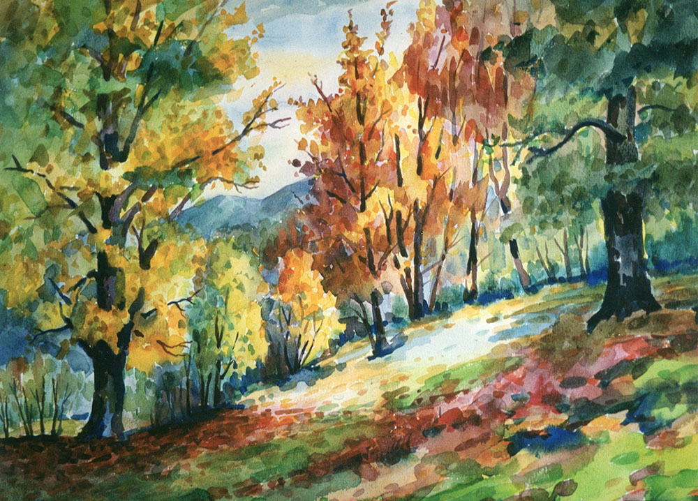 М. Нечвоглод. «Осінь у Карпатах». 1998. Папір, акварель